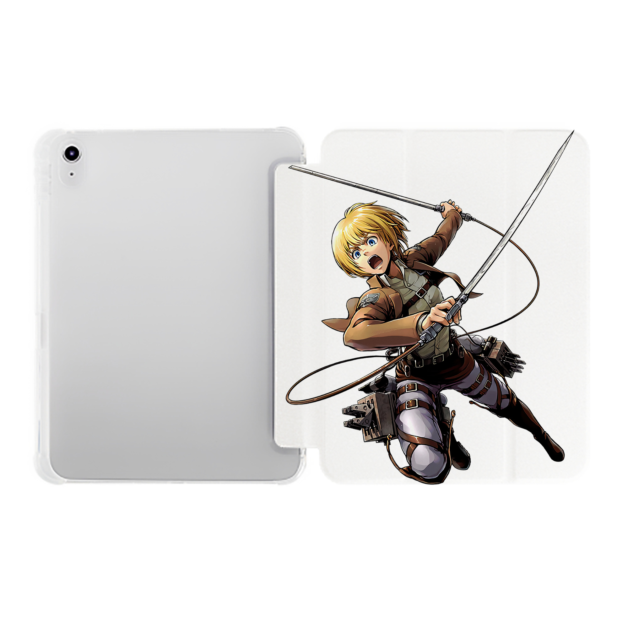（画像用） 進撃の巨人 アルミン·アルレルト Attack on Titan Armin Arlert IPad ケース ペン収納付き 三つ折りスタンド PUレザー×シリコン 対応機種9.5/10.5/10.9インチ